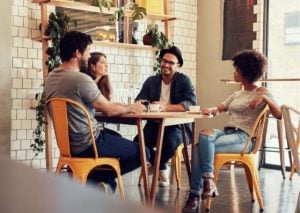college students in cafe