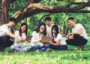 students in park