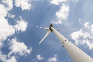 A closed up view of a windmill