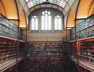 Vintage library full of books