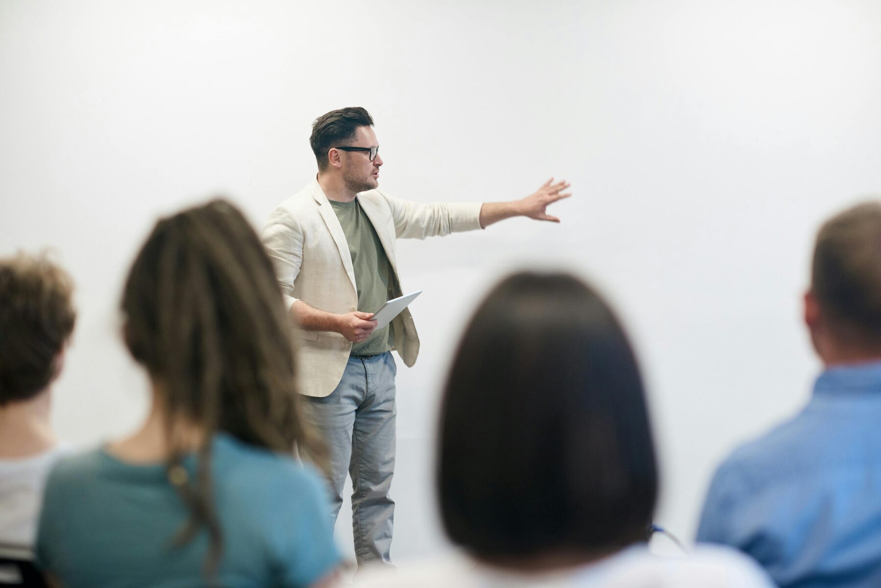 A professor teaching in front